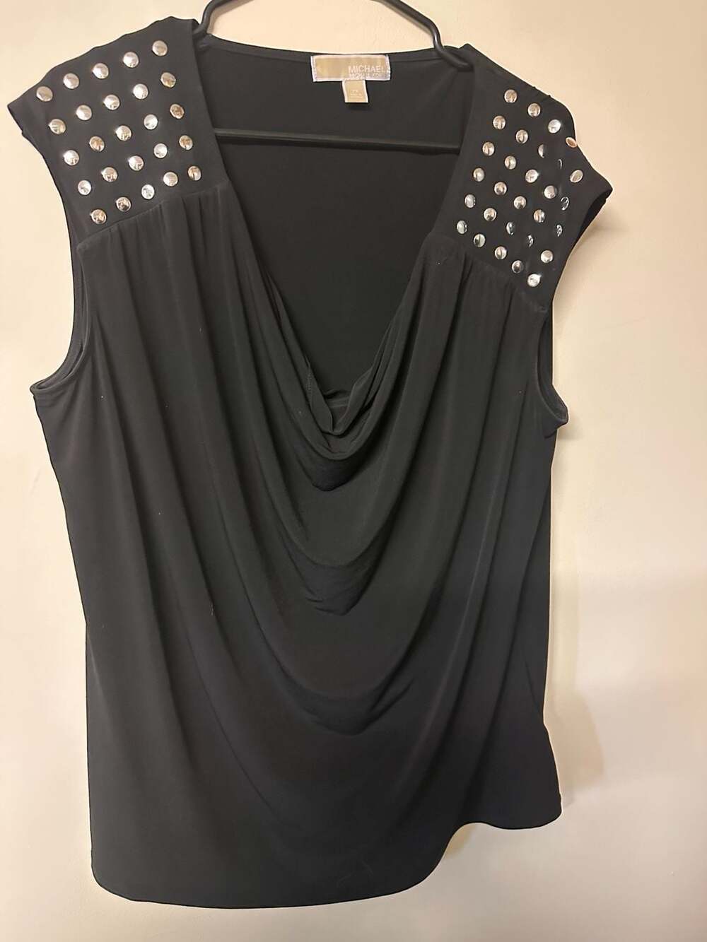 Michael Kors Studded Cowl Neck Sleeveless Top Size 2X Black
